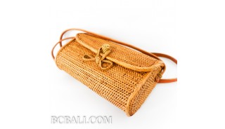 Ata grass rattan handbag purses ladies long handle leather